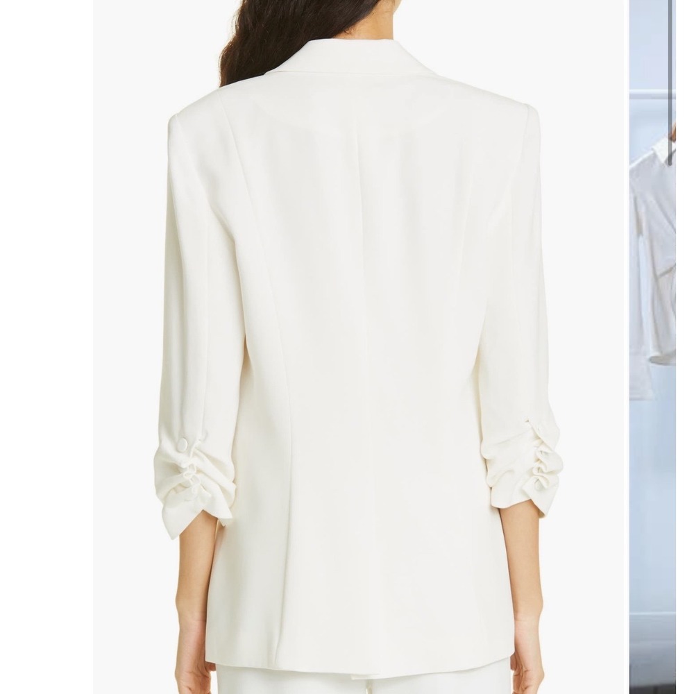 $395 Cinq a Sept Khloe Ruched Sleeve Blazer Ivory White Single Button Size 2 - Picture 2 of 12